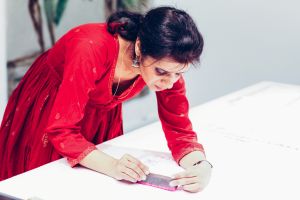 Impression sur tissu Animation d’un atelier de Block Print indien lors d’un pop-up store créateurs